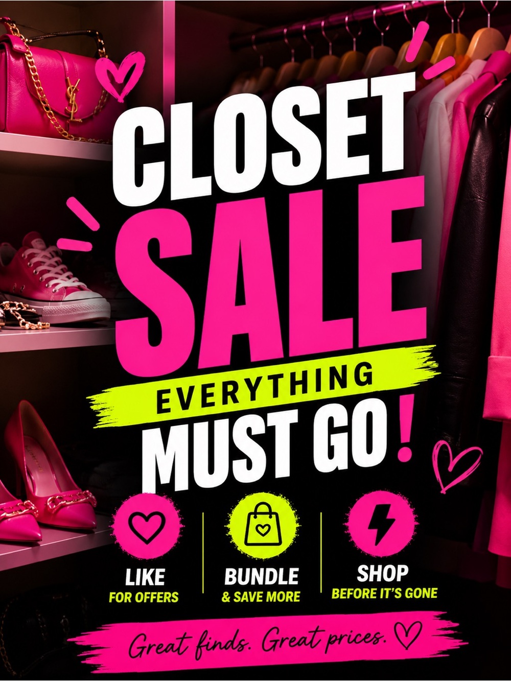 Closet Sale Poster - Bright Pink & Neon Yellow